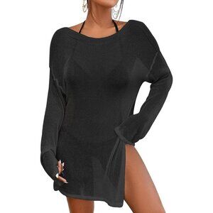 Crochet Beach Cover Up Swimsuit Cover  Up Sheer Top Side Split for Women